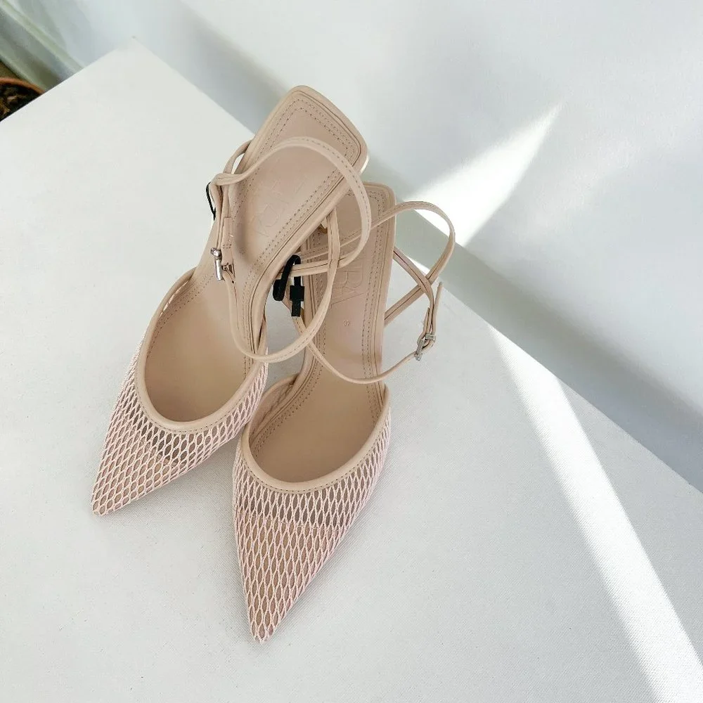 Zara Blush Pink Pointed Mesh Heels - Picture 3 of 6